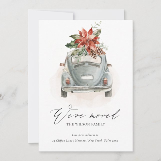 Cartão De Agradecimento Carro de Natal Floral de Poinsettia (Frente)