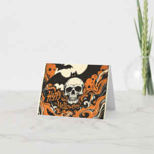 Cartão De Agradecimento Carro Gótico "Feliz Halloween" Caveira & Morcegos