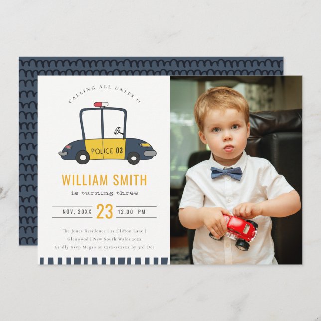 Cartão De Agradecimento Carros De Polícia Fofos Fotografia De Qualquer Ida (Frente/Verso)