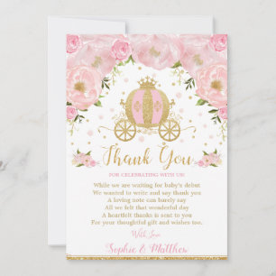 Cartão De Agradecimento Carruagem de abóbora-Chá de fraldas da Princesa 