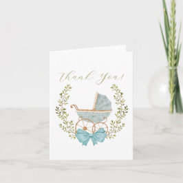 Cartão De Agradecimento Carruagem de Bebê Vintage Azul