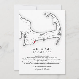 Cartão De Agradecimento Carta de Boas-vindas e Itinerário de Cape Cod Wedd