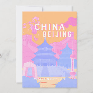 Cartão De Agradecimento Cartaz de Viagem de Pequim China Pastel Rosa & A