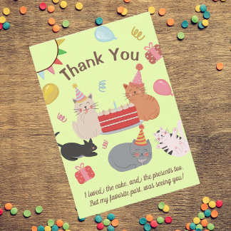 Cartão De Agradecimento Cartoon Cats Birthday Party Thank You Card