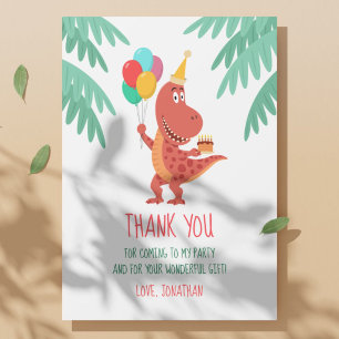 Cartão De Agradecimento Cartoon Chapéu de Aniversário de Dinossauro Fofo B