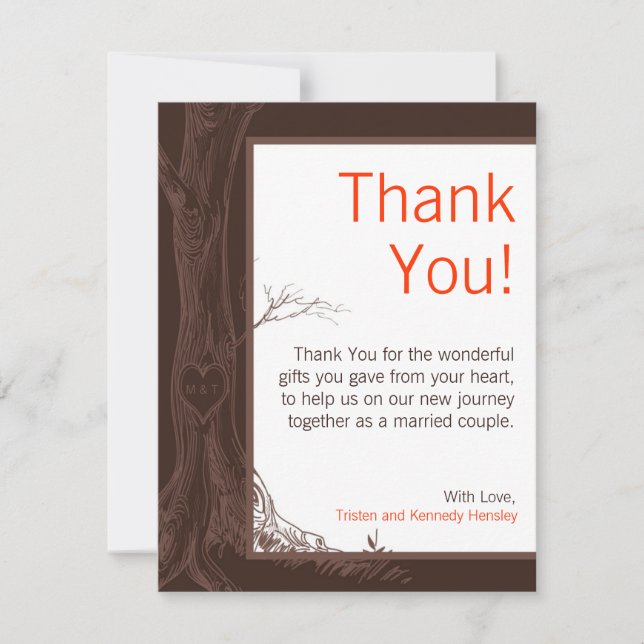 Cartão De Agradecimento Carvings LISOS da inicial da árvore da queda dos (Frente)