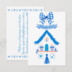 Cartão De Agradecimento Casa Azul Personalizada Obrigado Chá de fraldas