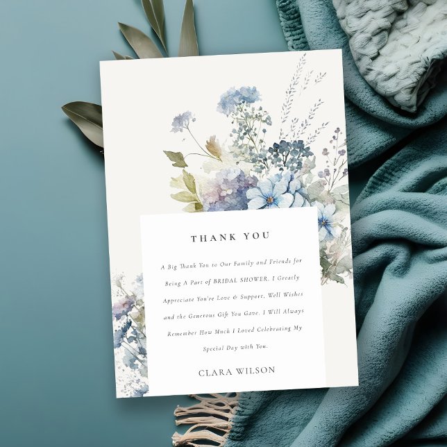 Cartão De Agradecimento Casa de Campo em Aquarela Azul Desbotado Floral Ch (Criador carregado)