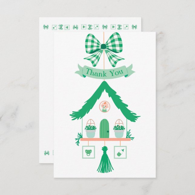 Cartão De Agradecimento Casa Verde Personalizada Obrigado Chá de fraldas (Frente/Verso)
