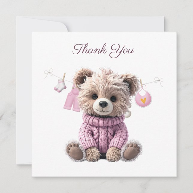Cartão De Agradecimento Casaco rosa de urso de pelúcia  (Frente)