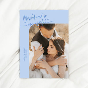 Cartão De Agradecimento Casados e Gratos Foto de Casamento Azul Gélido