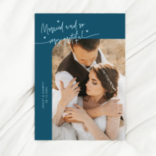 Cartão De Agradecimento Casados e Gratos Foto de Casamento Azul Turquesa
