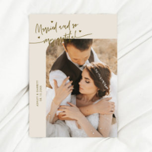 Cartão De Agradecimento Casados e Gratos Foto de Casamento Creme