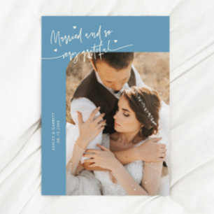 Cartão De Agradecimento Casados e Gratos Foto de Casamento Denim Azul