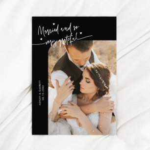 Cartão De Agradecimento Casados e Gratos Foto de Casamento Preta