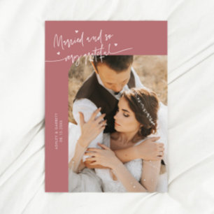 Cartão De Agradecimento Casados e Gratos Foto de Casamento Rosa