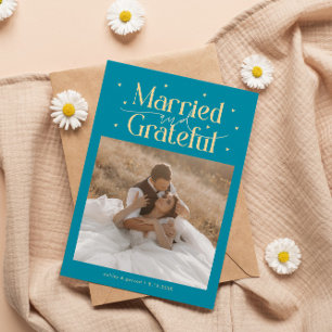 Cartão De Agradecimento Casados & Gratos Foto de Casamento Água