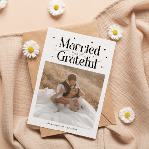 Cartão De Agradecimento Casados & Gratos Foto de Casamento Branco