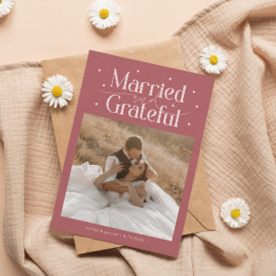 Cartão De Agradecimento Casados & Gratos Foto de Casamento Rosa