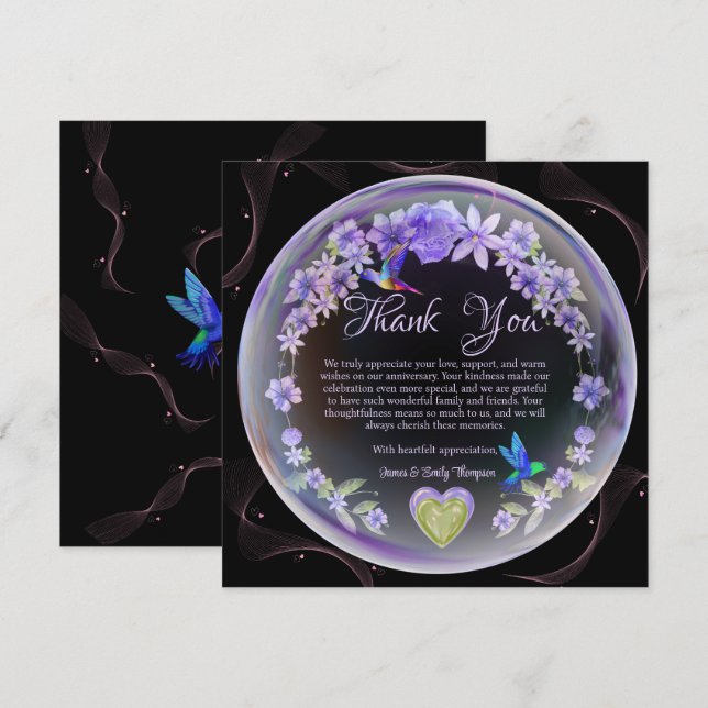 Cartão De Agradecimento Casal de Aniversário de Casamento Floral Roxo Eleg (Frente/Verso)