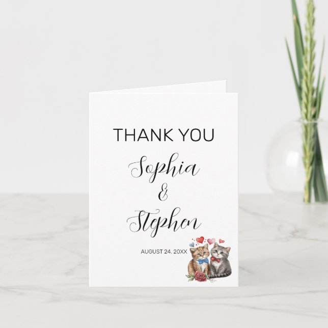Cartão De Agradecimento Casal de Gatos Apaixonados (Frente)