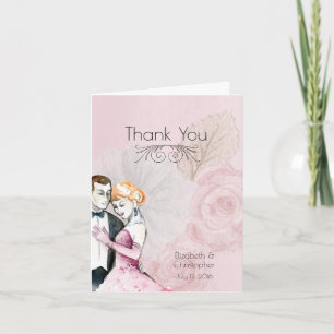 Cartão De Agradecimento Casal de Noiva Vintage Rosas Cor-de-Rosa Agradecim