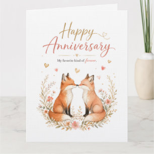 Cartão De Agradecimento Casal de Raposas em Aquarela com Coroa Floral de A