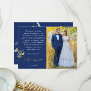 Cartão De Agradecimento Casal Elegante Foto de Casamento Personalizada Azu