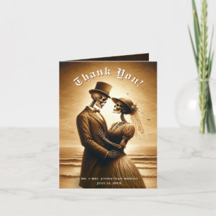 Cartão De Agradecimento Casal Esqueleto Sepia Gótico Casamento Vintage