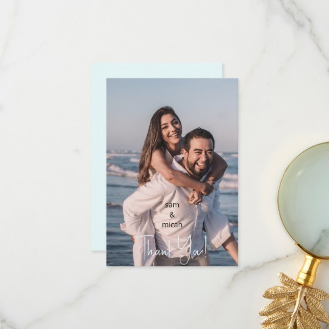 Cartão De Agradecimento Casal Foto De Casamento Ice Blue Vazio Obrigado (Frente/Verso In Situ)