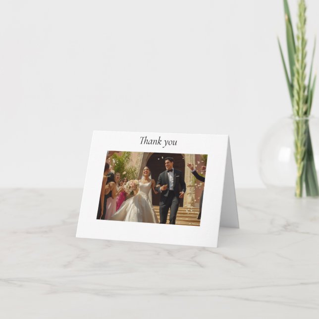 Cartão De Agradecimento Casal hispânico sai da igreja após o casamento (Frente)