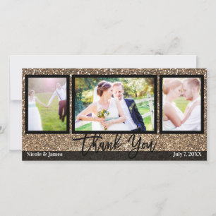 Cartão De Agradecimento Casamento 3 Foto Imagem Bronze Brilho Obrigado