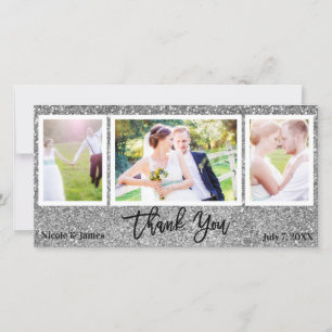 Cartão De Agradecimento Casamento 3 Foto Imagem Prata Brilho Obrigado