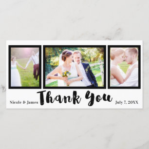 Cartão De Agradecimento Casamento 3 Foto Imagem Preta Moderna Obrigado