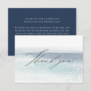 Cartão De Agradecimento Casamento Abstrato Aquarela Azul Oceano Praia