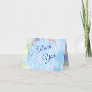 Cartão De Agradecimento Casamento Abstrato Azul Pintado