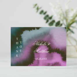 Cartão De Agradecimento Casamento Abstrato Roxo e Turquesa