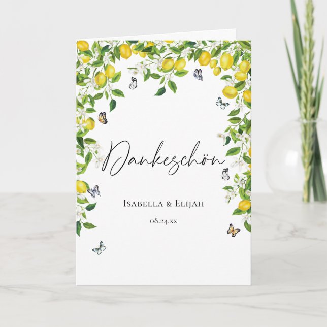 Cartão De Agradecimento Casamento alemão de limão (Frente)