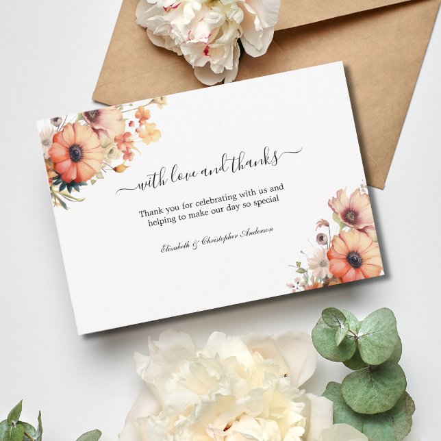 Cartão De Agradecimento Casamento Amarelo Pessegueiro de Flor Selvagem (Watercolor wildflowers peach yellow coral purple Wedding Thank you cards)