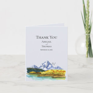 Cartão De Agradecimento Casamento Aquarela Azul Rústico da Montanha