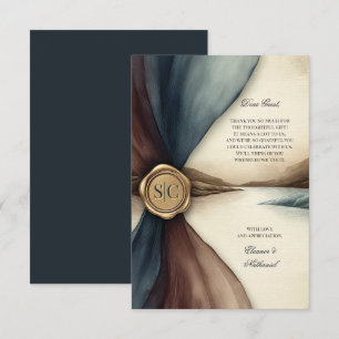 Cartão De Agradecimento Casamento Aquarela com Sombreado de Ameixa e Azul