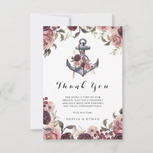 Cartão De Agradecimento Casamento Aquarela Floral Âncora Náutica