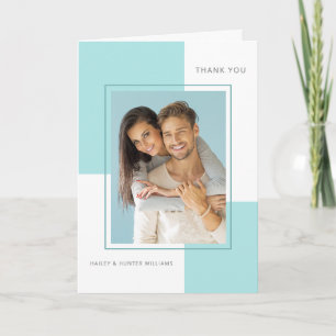 Cartão De Agradecimento Casamento Azul Claro Obrigado com Foto