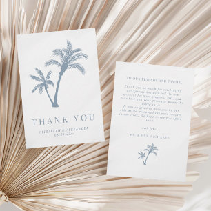 Cartão De Agradecimento Casamento Azul com Derrame de Praia Tropical Palm 