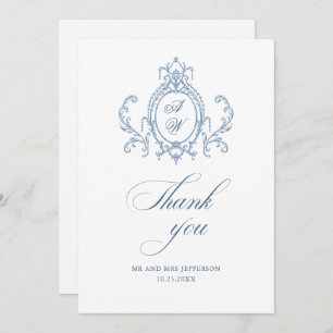 Cartão De Agradecimento Casamento Azul com Grace Floral Dusty, Ornamentado