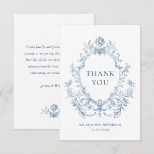 Cartão De Agradecimento Casamento Azul com Grace Floral Dusty, Ornamentado