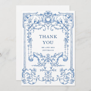 Cartão De Agradecimento Casamento Azul com Grace Floral Dusty, Ornamentado