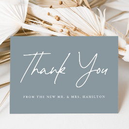 Cartão De Agradecimento Casamento Azul Dusty Script Casual
