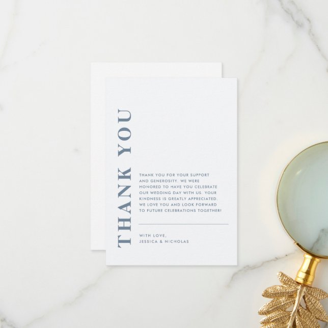 Cartão De Agradecimento Casamento Azul e Branco com Código QR Moderno Míni (Frente/Verso In Situ)