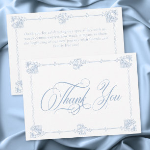Cartão De Agradecimento Casamento Azul Empoeirado Barroco Vintage Elegante